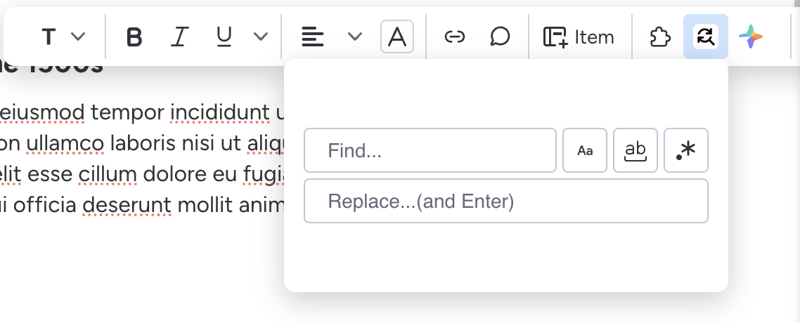 Find and Replace feature in the toolbar